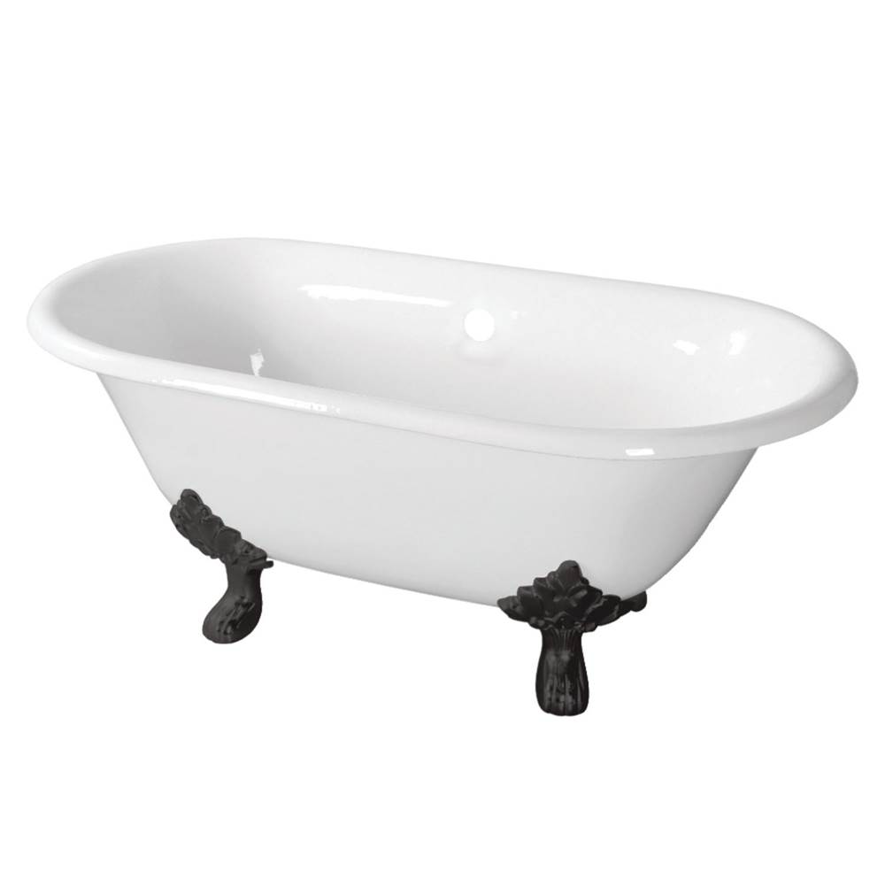 Kingston Brass Aqua Eden 60-Inch Cast Iron Double Ended Clawfoot Tub (No Faucet Drillings), White/Matte Black