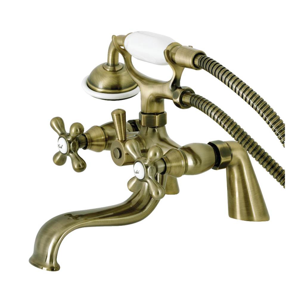 Kingston Brass Kingston Deck Mount Clawfoot Tub Faucet with Hand Shower, Antique Brass