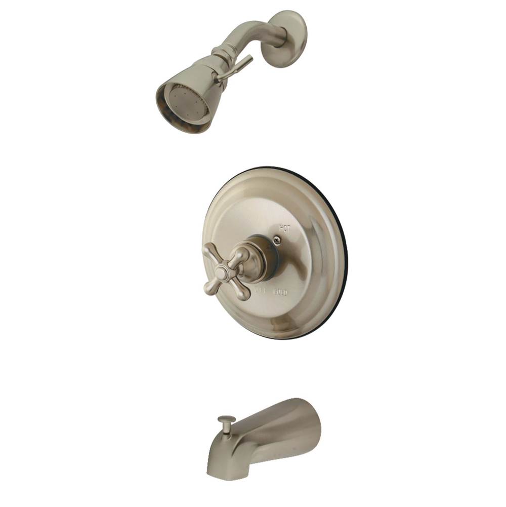 Kingston Brass Water Saving Restoration Tub and Shower Faucet with Cross Handles, Brushed Nickel