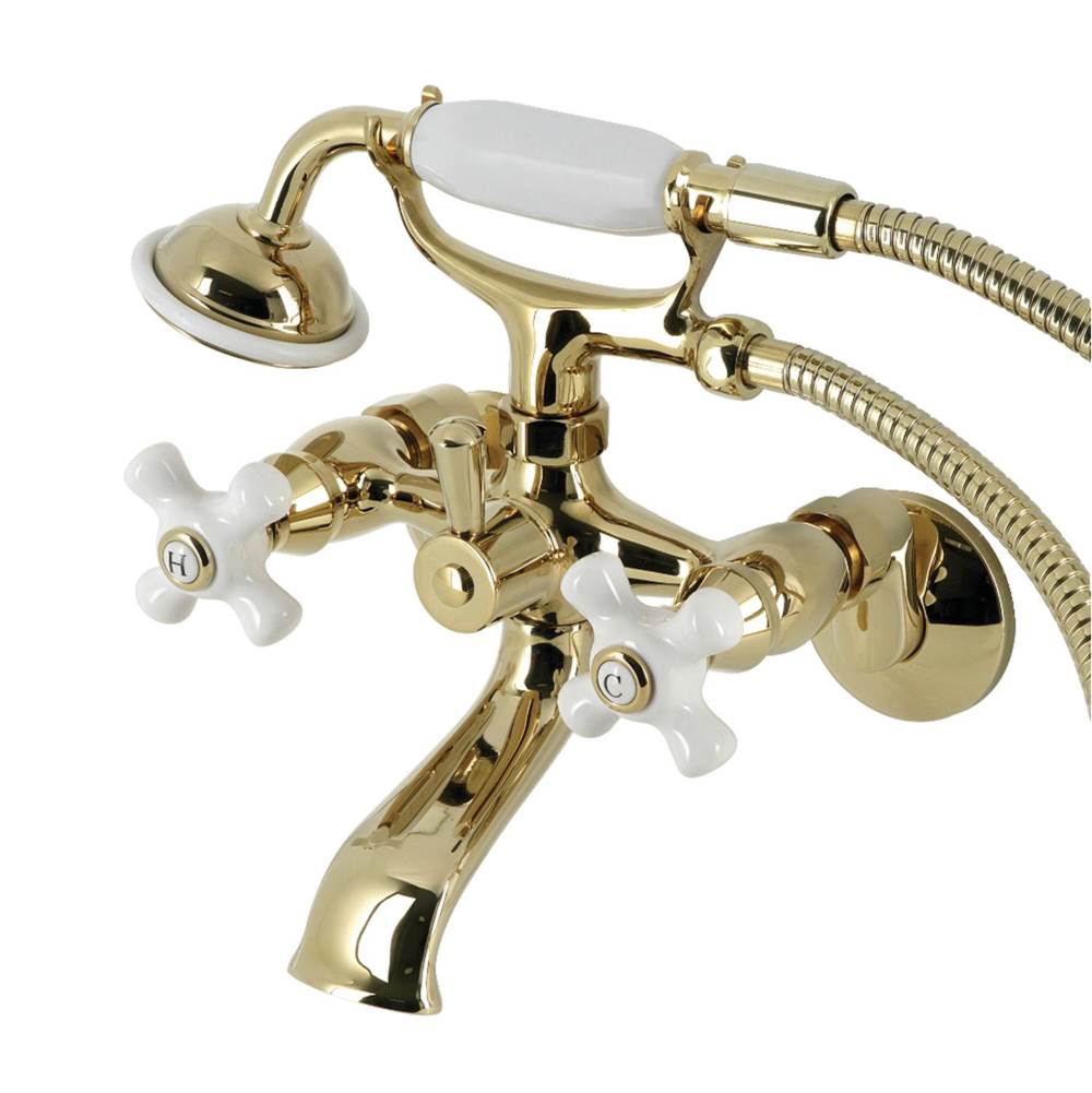 Kingston Brass Kingston Brass KS265PXPB Kingston Tub Wall Mount Clawfoot Tub Faucet with Hand Shower, Polished Brass