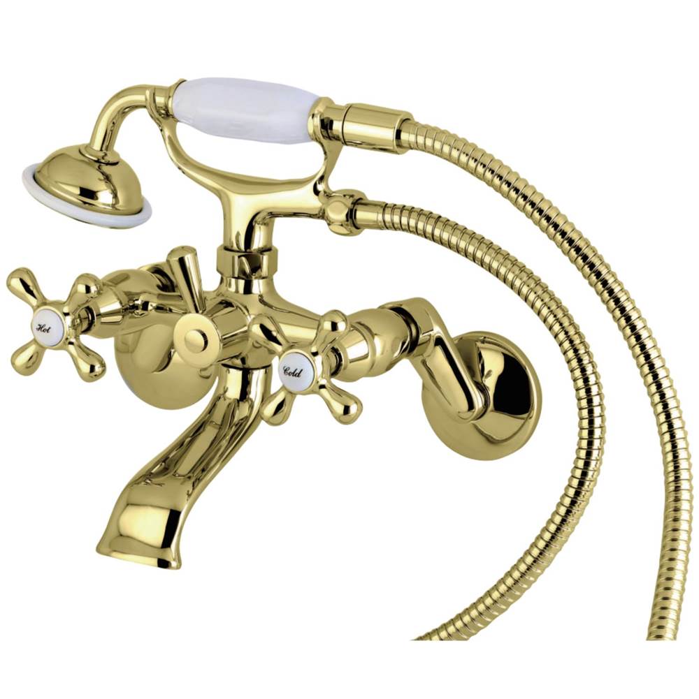 Kingston Brass Kingston Wall Mount Clawfoot Tub Faucet with Hand Shower, Polished Brass