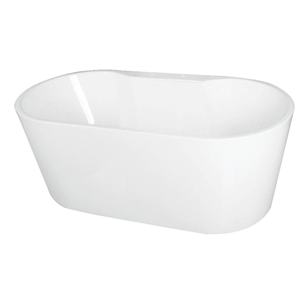 Kingston Brass Aqua Eden 59-Inch Acrylic Freestanding Tub with Deck for Faucet Installation, White