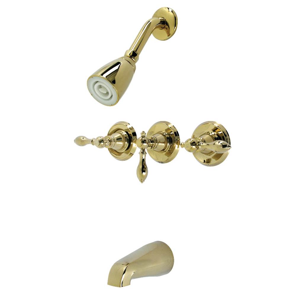 Kingston Brass American Classic Three-Handle Tub and Shower Faucet, Polished Brass