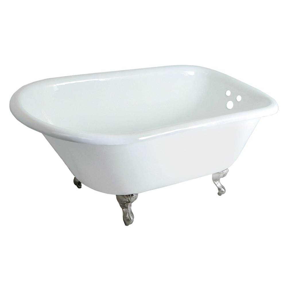 Kingston Brass Aqua Eden 48-Inch Cast Iron Roll Top Clawfoot Tub with 3-3/8 Inch Wall Drillings, White/Brushed Nickel