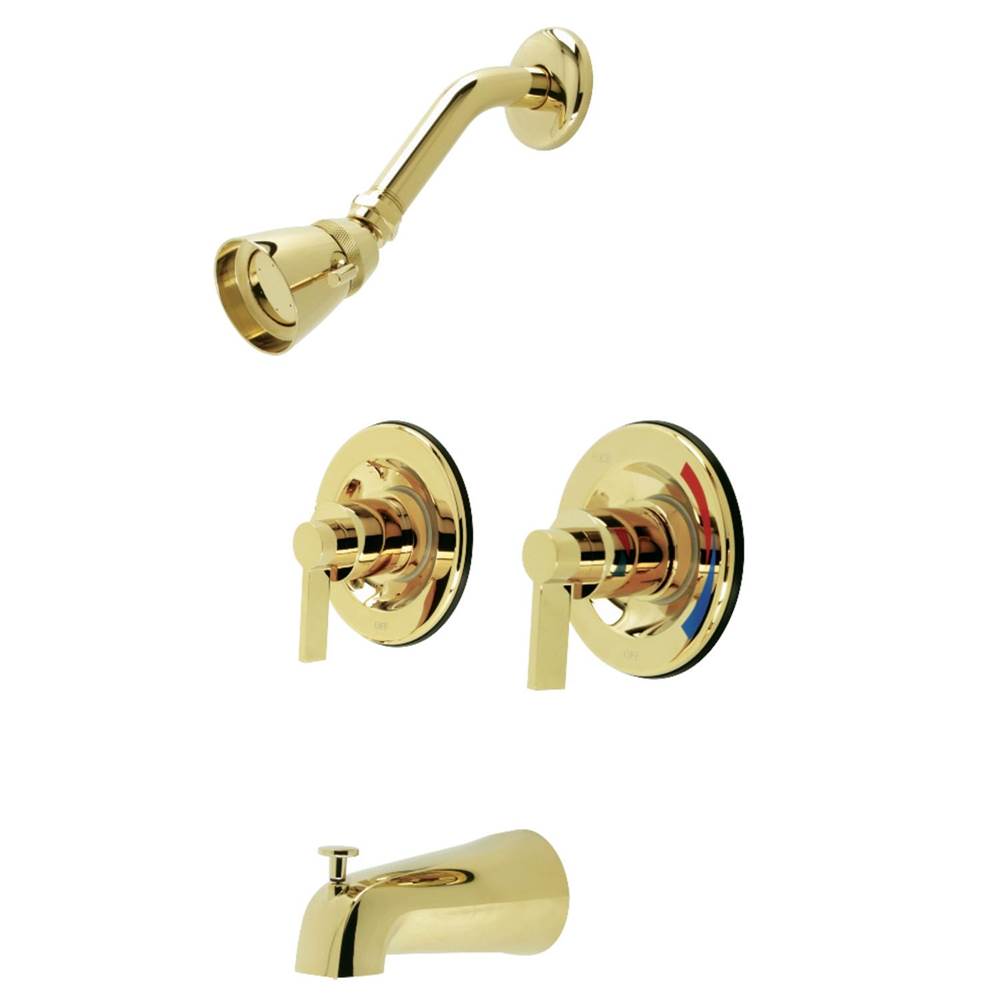 Kingston Brass NuvoFusion Two-Handle Tub and Shower Faucet with Volume Control, Polished Brass