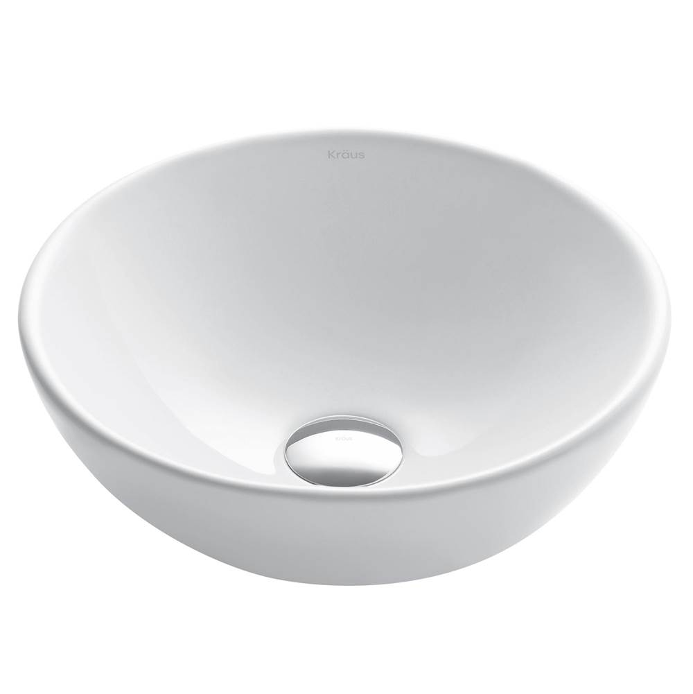 Kraus KRAUS Elavo Round Vessel White Porcelain Ceramic Bathroom Sink, 14 inch