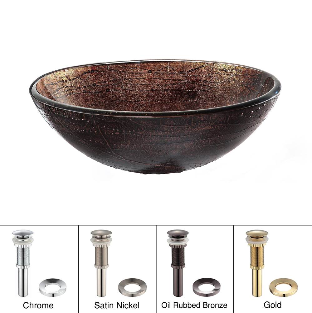 Kraus KRAUS Copper Illusion Glass Vessel Sink in Brown with Pop-Up Drain and Mounting Ring in Satin Nickel