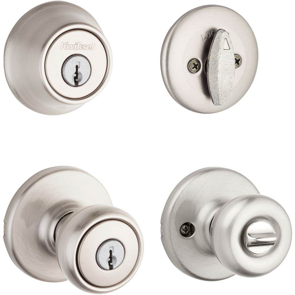 Kwikset Tylo Keyed Entry Knob and Single Cylinder Deadbolt Combo Pack in Antique Brass