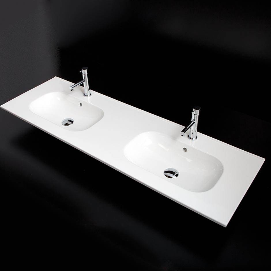 Lacava Vanity top porcelain double bowl Bathroom Sink with overflow  W: 55 3/4''