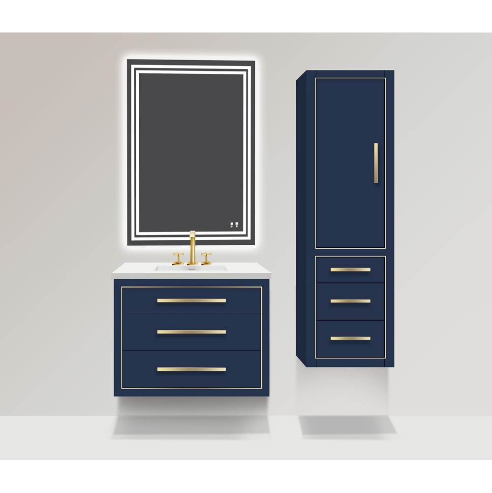Madeli 20''W Villa Linen Cabinet, Sapphire. Wall Hung, Left Hinged Door. Satin, Brass Handles (X4)/Inlay, 20'' X 18'' X 71''