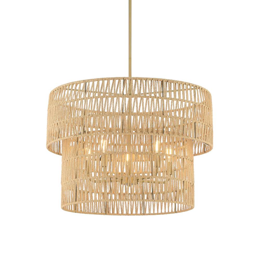 Minka-Lavery Bungalow Heaven 5-Light Soft Brass Pendant with Papyrus Rope Shade
