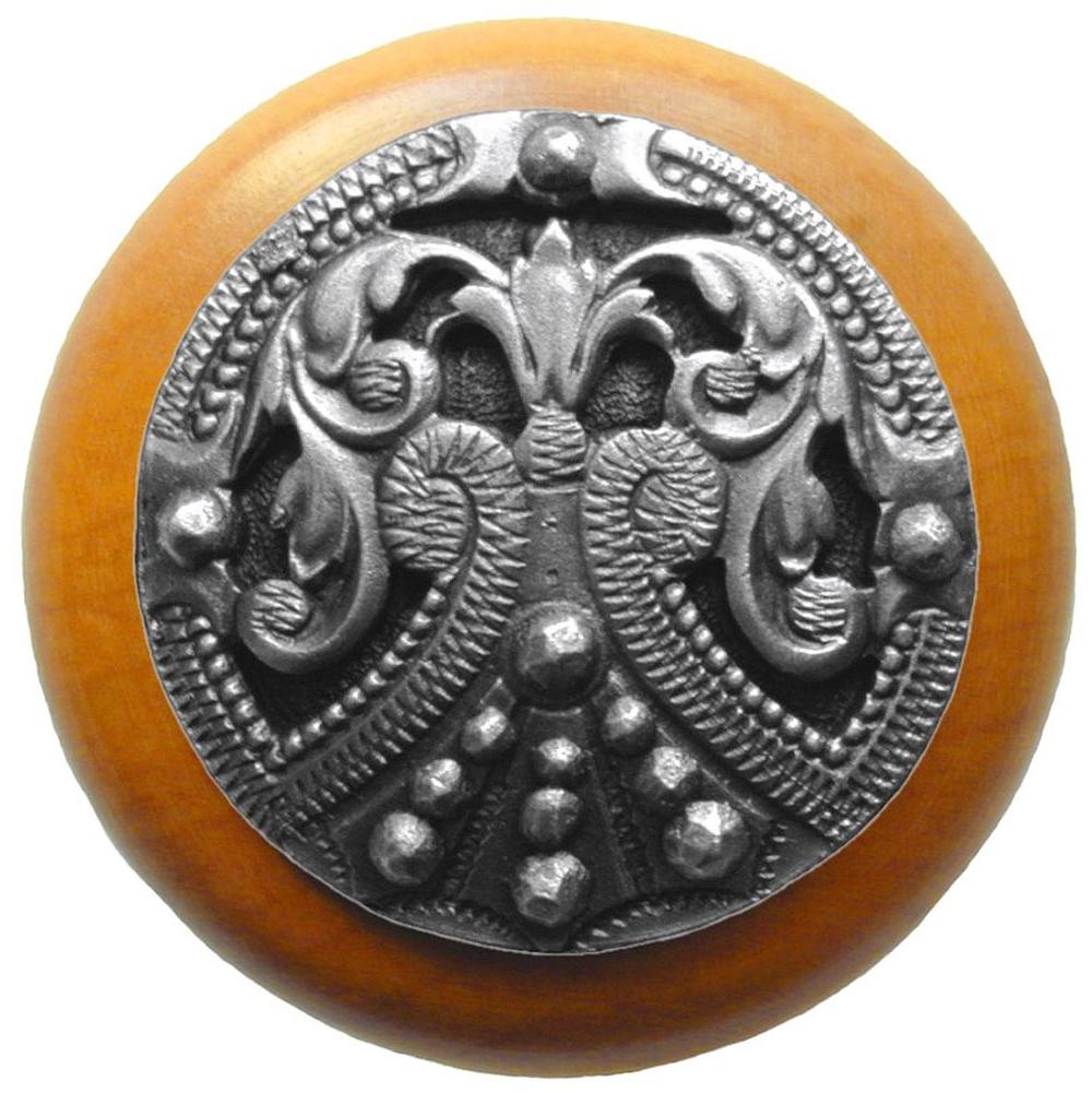 Notting Hill Regal Crest Wood Knob in Antique Pewter/Maple wood finish