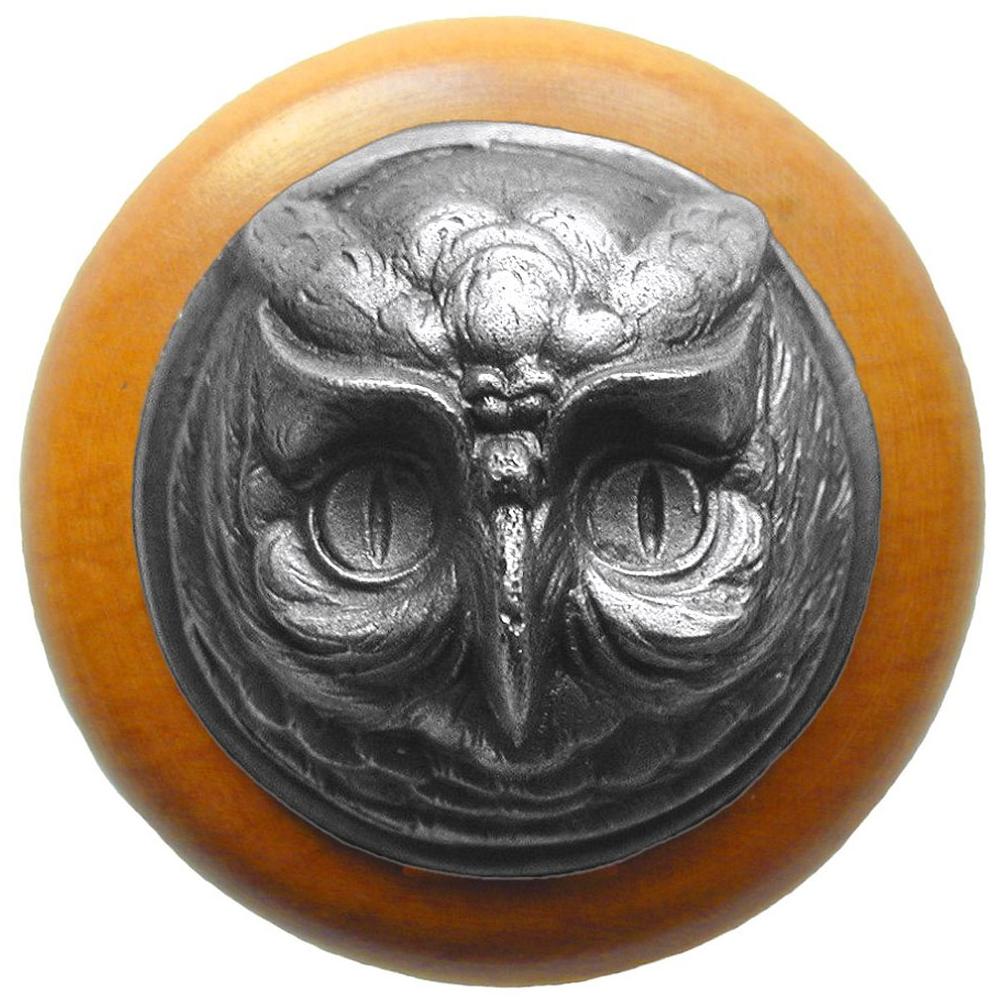 Notting Hill Wise Owl Wood Knob in Antique Pewter/Maple wood finish
