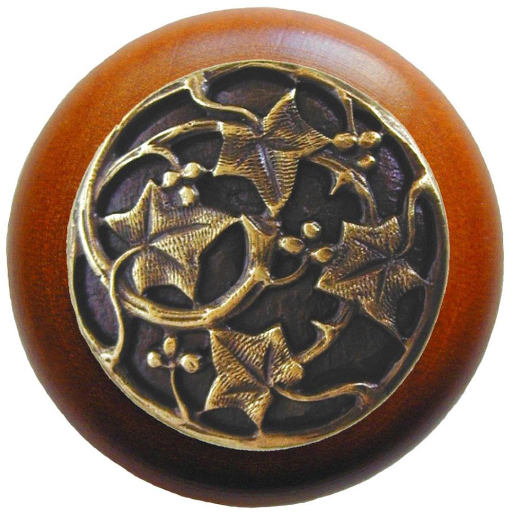 Notting Hill Ivy with Berries Wood Knob in Antique Brass/Cherry wood finish
