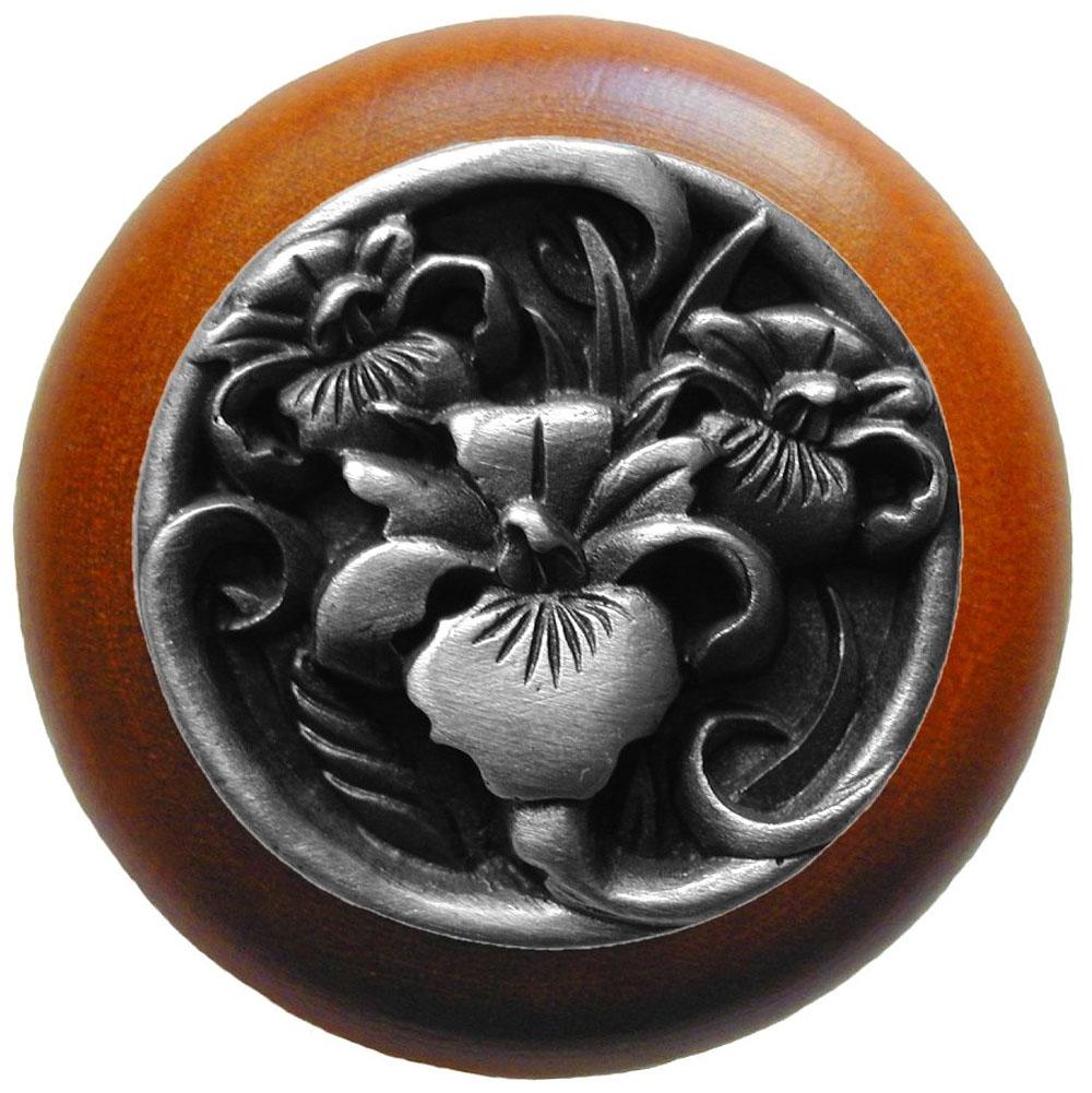 Notting Hill River Iris Wood Knob in Antique Pewter/Cherry wood finish