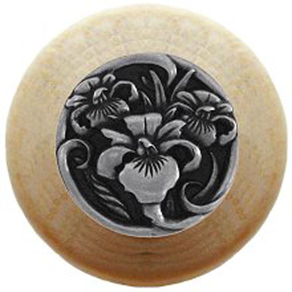 Notting Hill River Iris Wood Knob in Brilliant Pewter/Natural wood finish