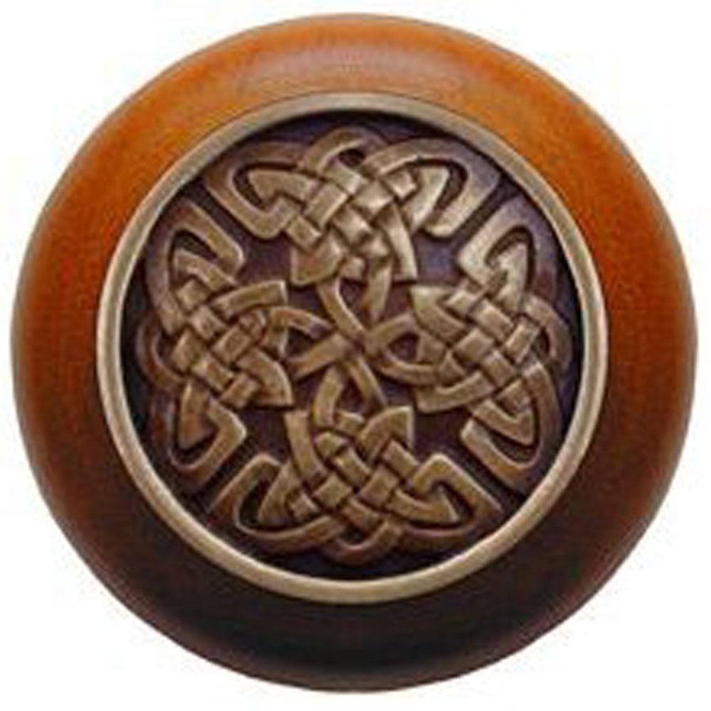 Notting Hill Celtic Isles Wood Knob in Antique Brass/Cherry wood finish