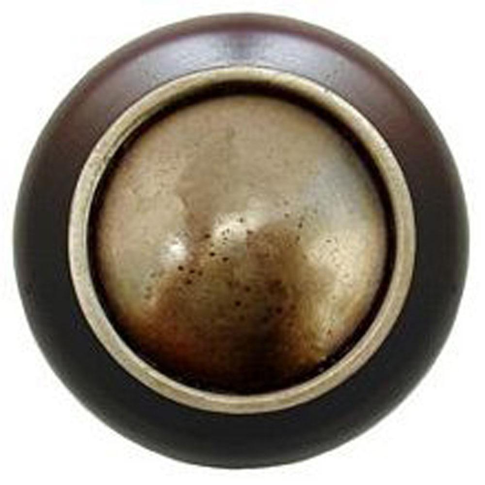Notting Hill Plain Dome Wood Knob in Antique Brass/Dark Walnut wood finish
