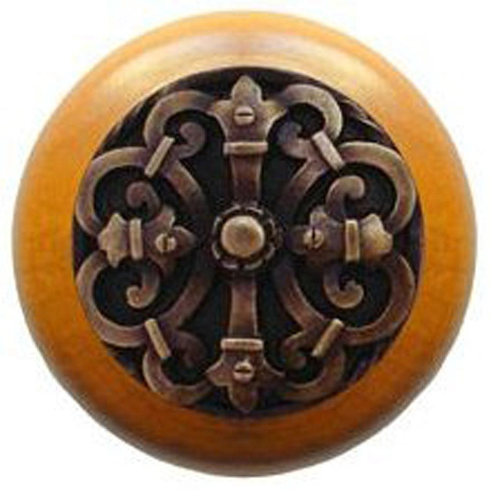 Notting Hill Chateau Wood Knob in Antique Brass/Maple wood finish