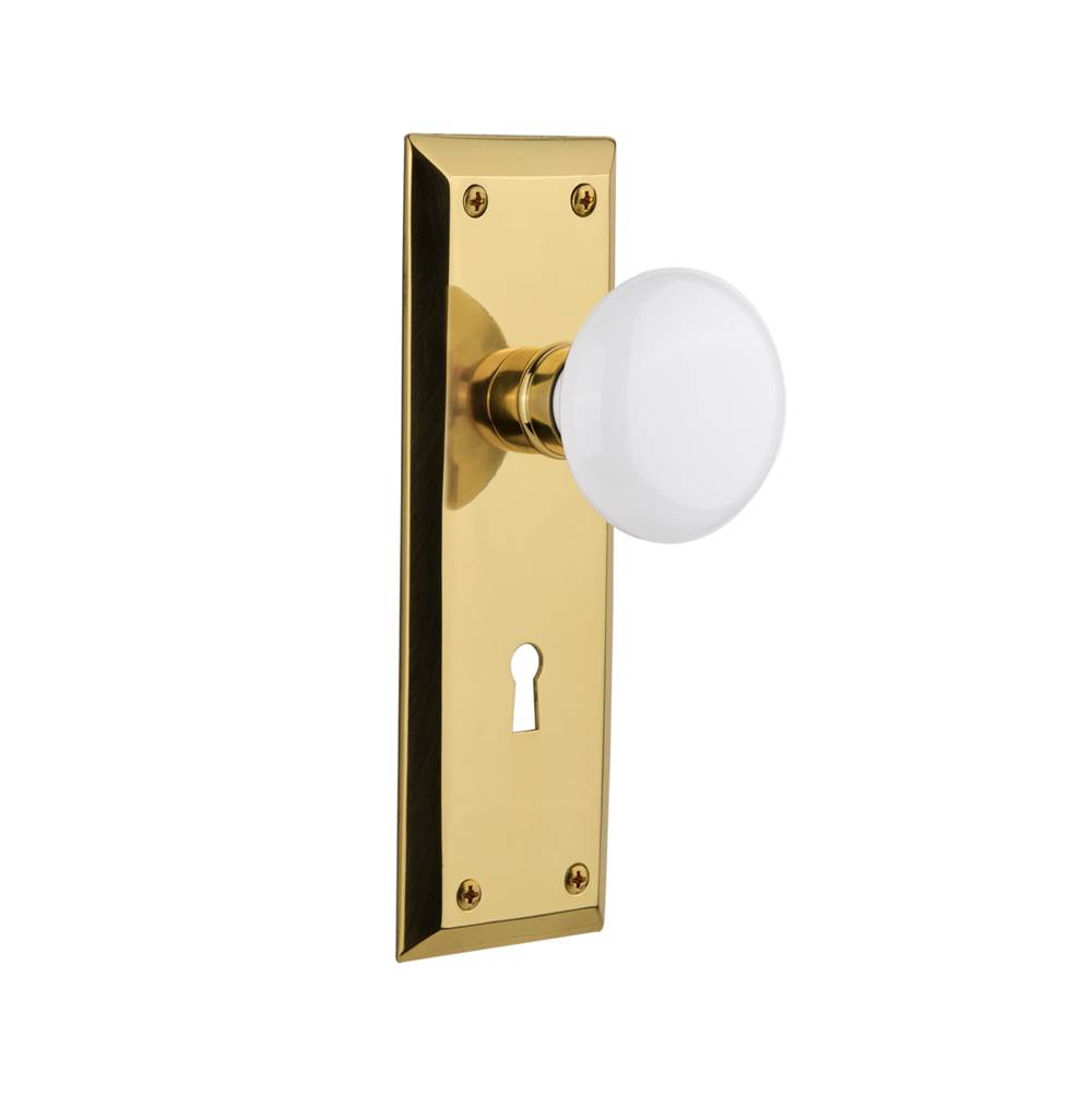 Nostalgic Warehouse Nostalgic Warehouse New York Plate with Keyhole Passage White Porcelain Door Knob in Polished Brass