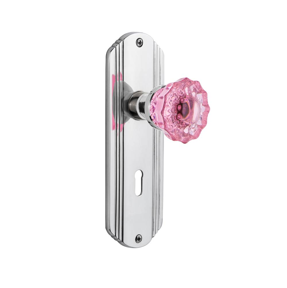 Nostalgic Warehouse Nostalgic Warehouse Deco Plate with Keyhole Privacy Crystal Pink Glass Door Knob in Bright Chrome