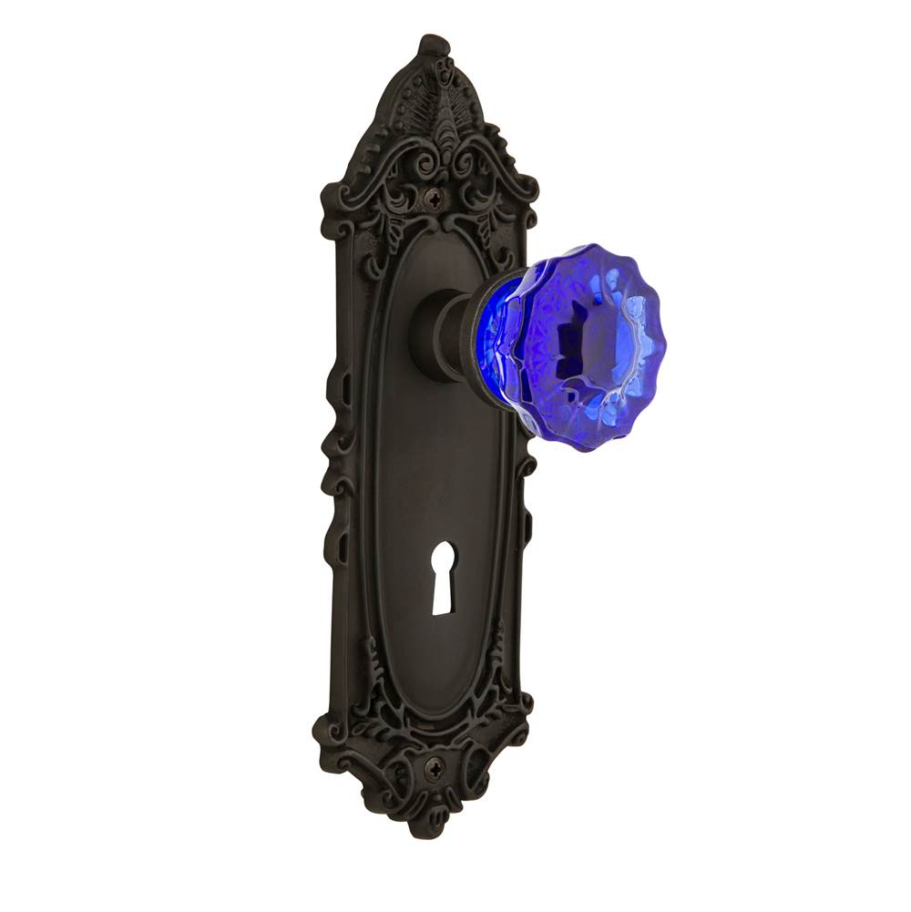 Nostalgic Warehouse Nostalgic Warehouse Victorian Plate with Keyhole Privacy Crystal Cobalt Glass Door Knob in Oil-Rubbed Bronze