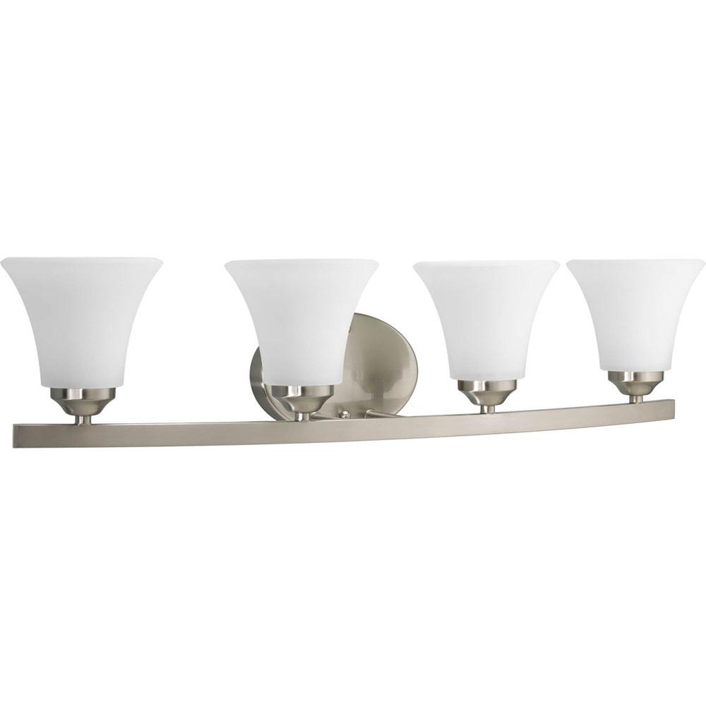 Progress Lighting Adorn Collection Four-Light Brushed Nickel Etched Glass Traditional Bath Vanity Light