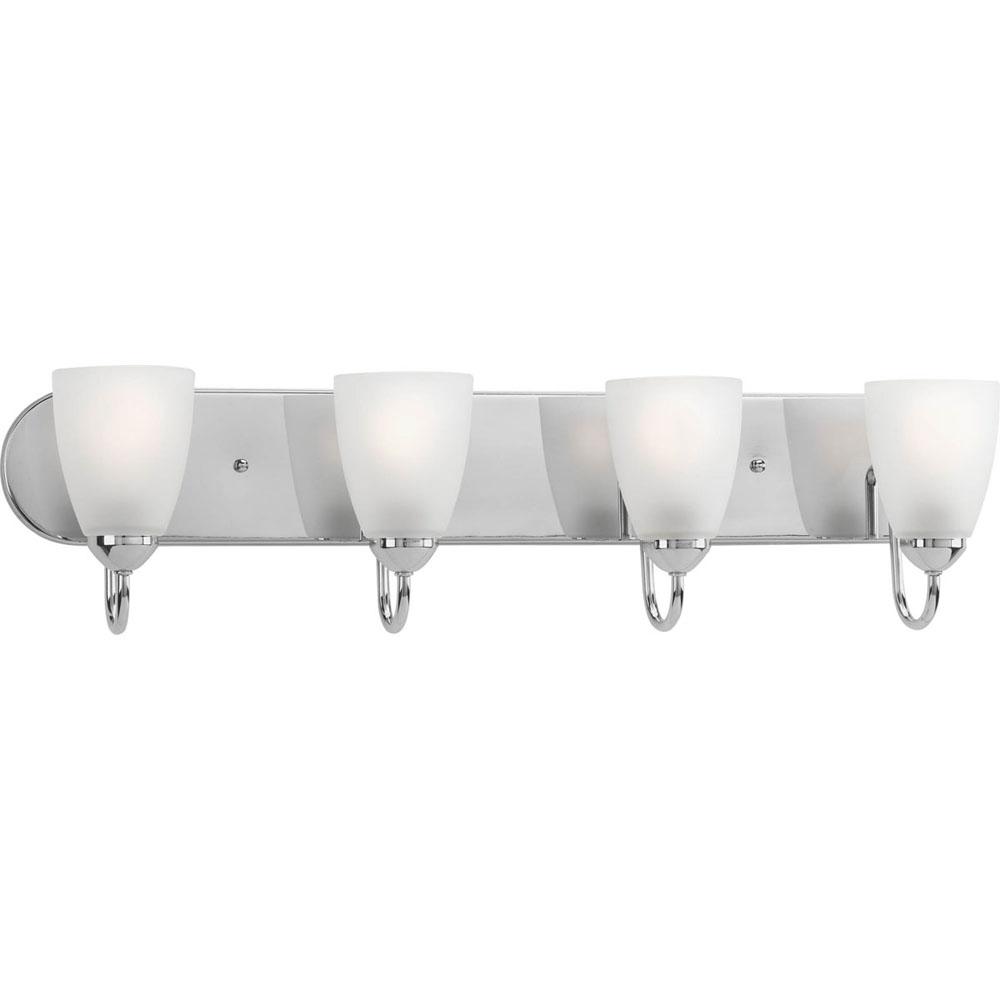 Progress Lighting Gather Collection Four-Light Polished Chrome Etched Glass Traditional Bath Vanity Light