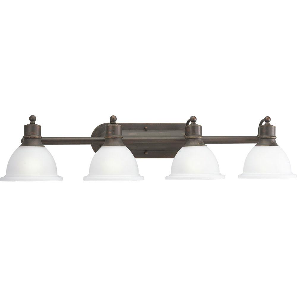 Progress Lighting Madison Collection Four-Light Antique Bronze Etched Glass Traditional Bath Vanity Light