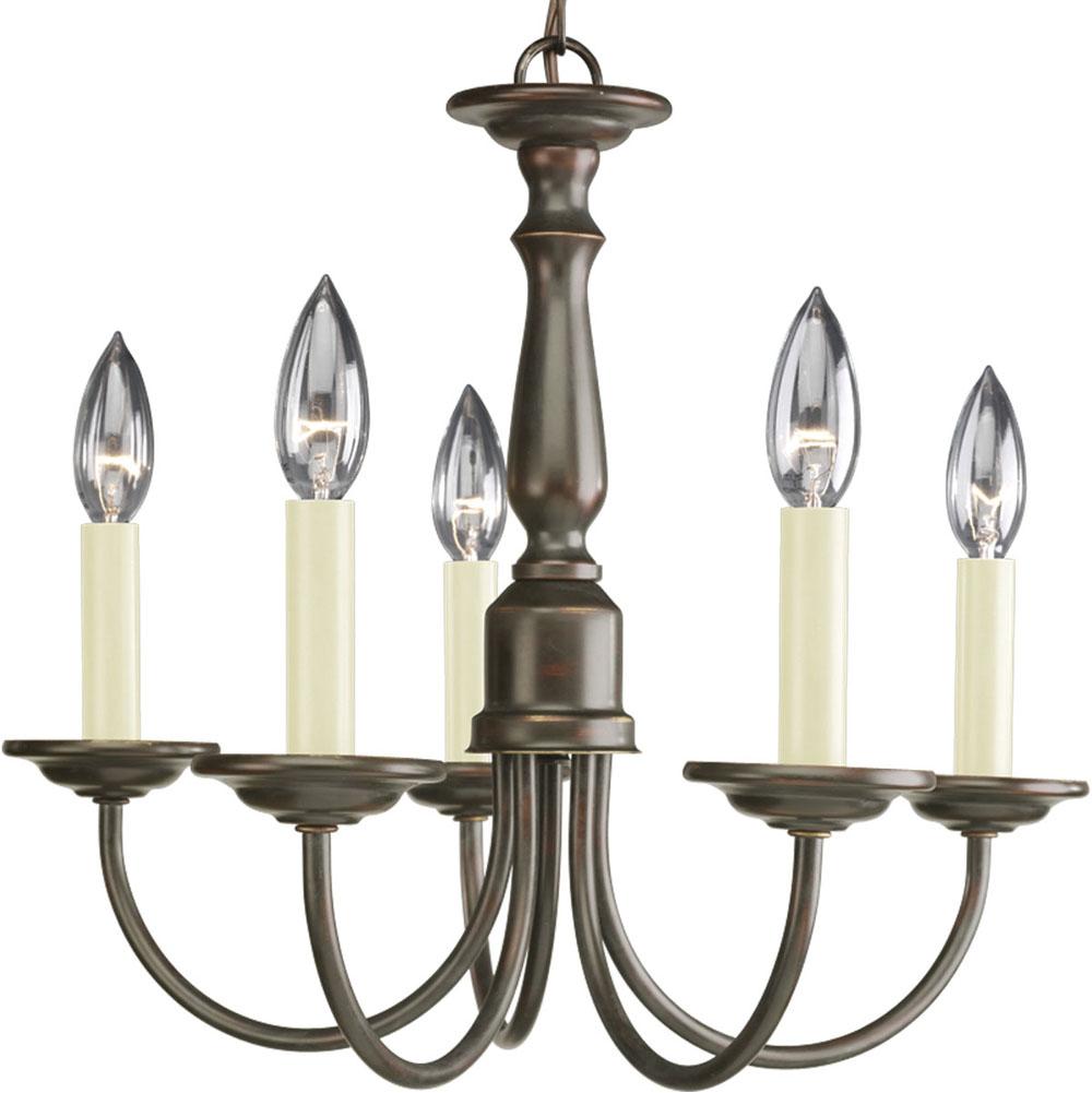 Progress Lighting Five-Light Antique Bronze Ivory Candles Traditional Chandelier Light