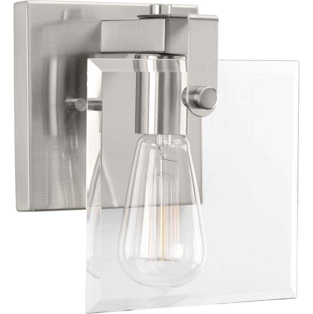 Progress Lighting Glayse Collection One-Light Brushed Nickel Clear Glass Luxe Bath Vanity Light