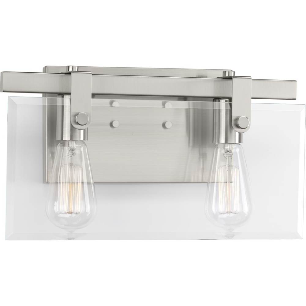 Progress Lighting Glayse Collection Two-Light Brushed Nickel Clear Glass Luxe Bath Vanity Light