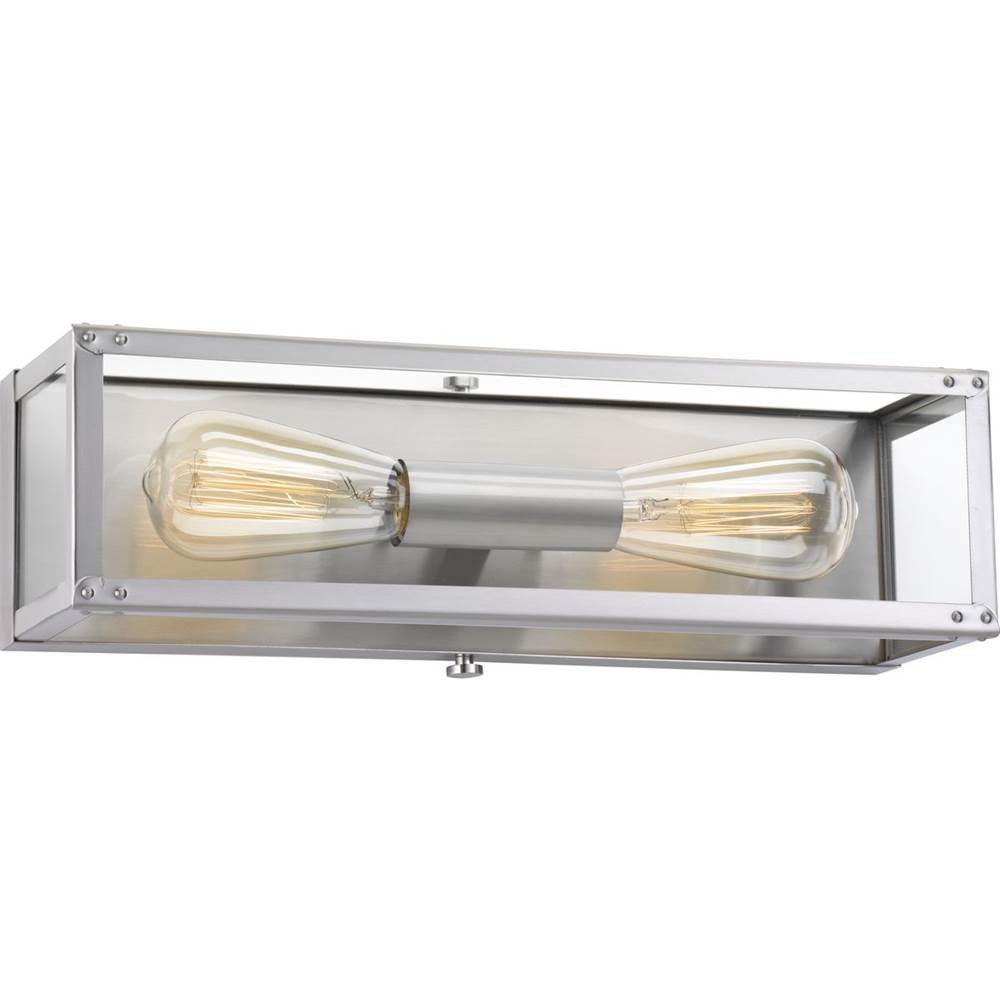 Progress Lighting Union Square Collection Two-Light Stainless Steel Clear Glass Coastal Bath Vanity Light
