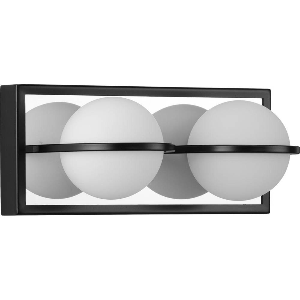 Progress Lighting Pearl LED Collection Two-Light Matte Black and Opal Glass Modern Style Bath Vanity Wall Light