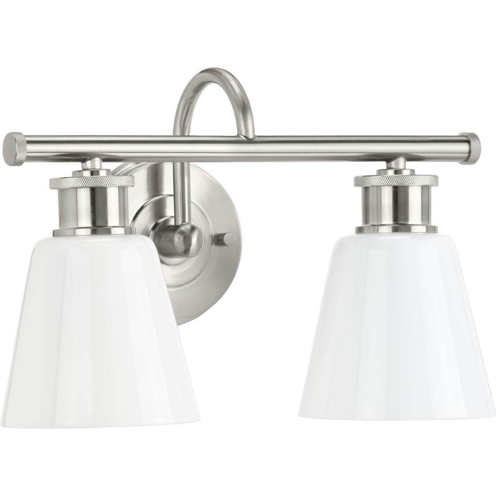 Progress Lighting Ashford Collection Two-Light Brushed Nickel and Opal Glass Farmhouse Style Bath Vanity Wall Light