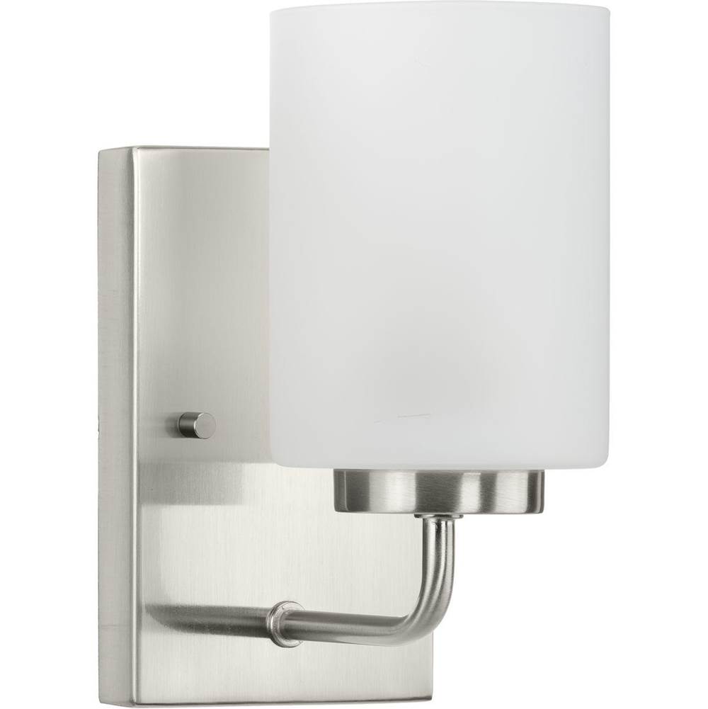 Progress Lighting Merry Collection One-Light Brushed Nickel and Etched Glass Transitional Style Bath Vanity Wall Light