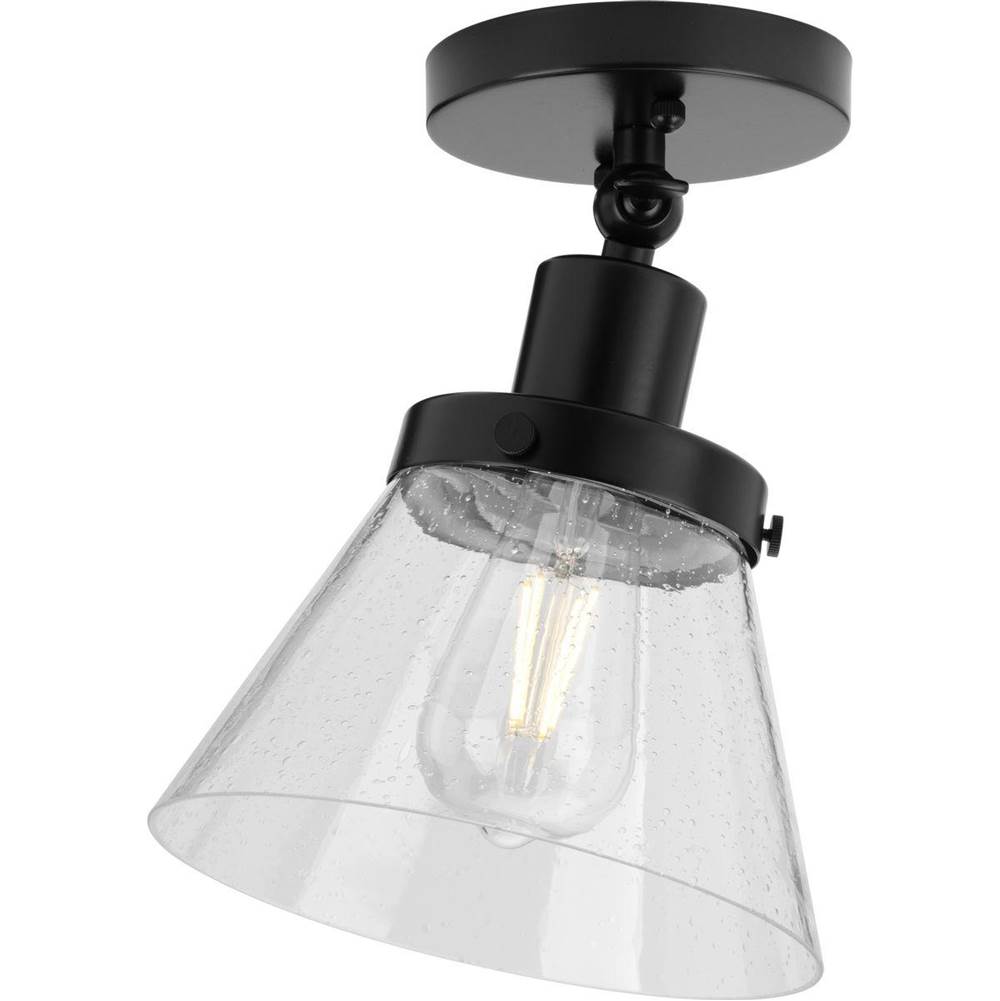 Progress Lighting Hinton Collection One-Light Matte Black and Seeded Glass Vintage Style Ceiling Light