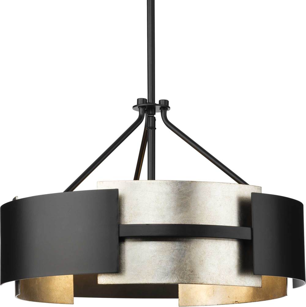 Progress Lighting Lowery Collection 19 in. Three-Light Matte Black/Aged Silver Leaf Industrial Luxe Semi-Flush Mount