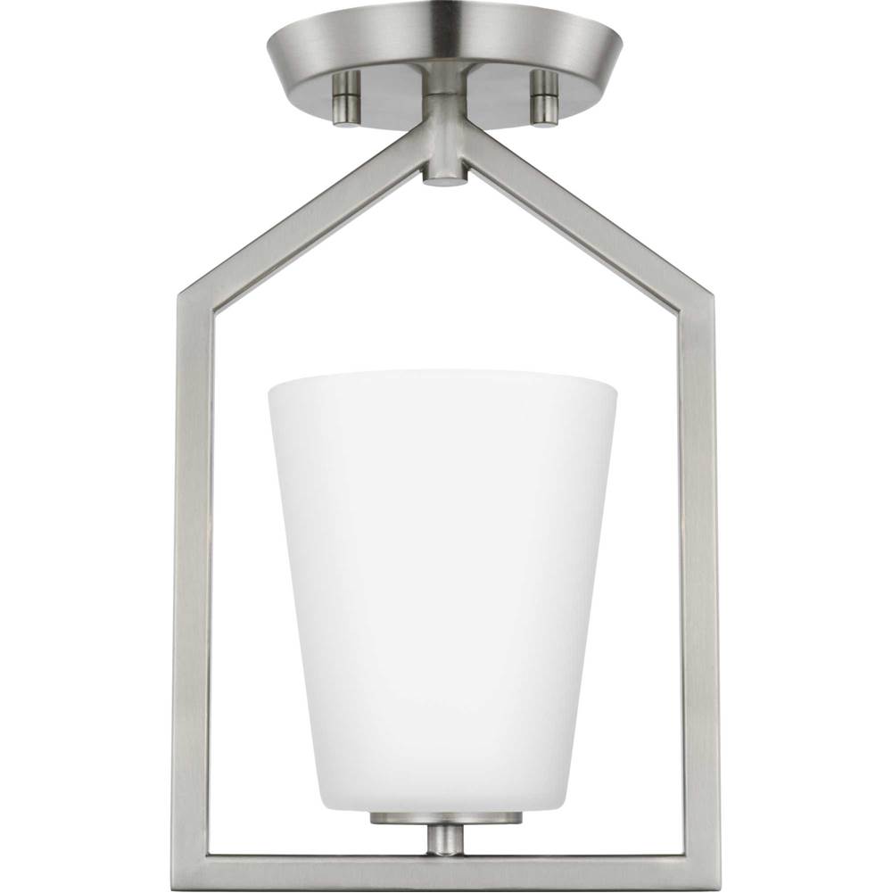Progress Lighting Vertex Collection One-Light Brushed Nickel Etched White Contemporary Semi-Flush Mount