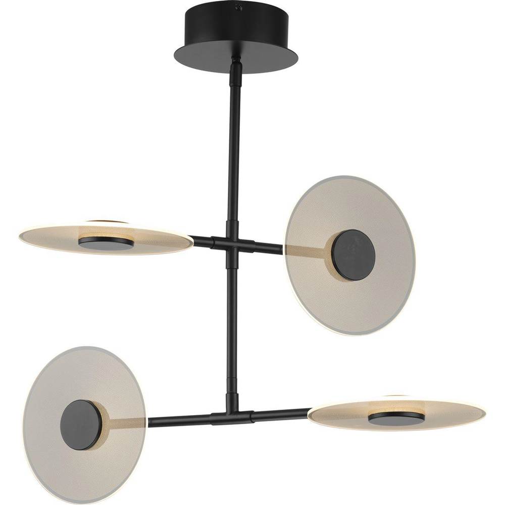 Progress Lighting Spoke LED Collection Four-Light Matte Black Modern Style Hanging Chandelier Light