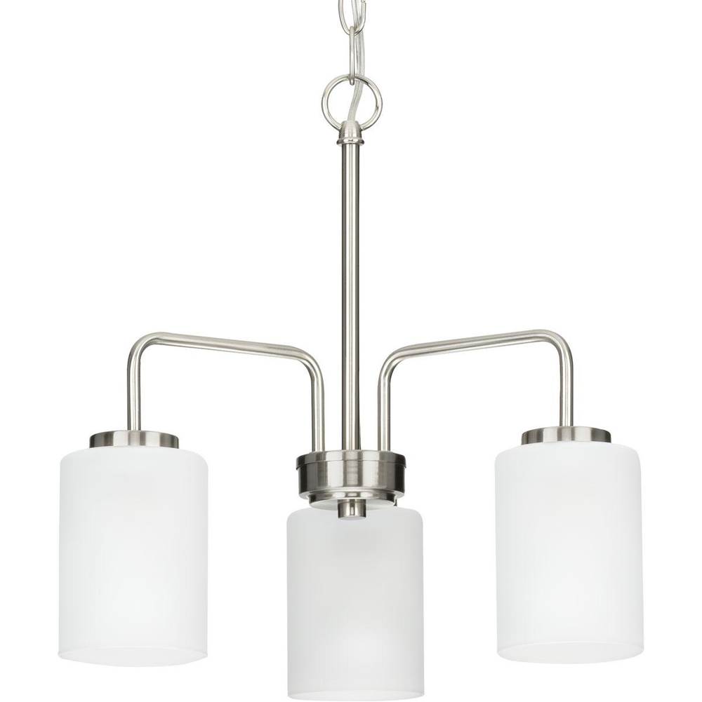 Progress Lighting Merry Collection Three-Light Brushed Nickel and Etched Glass Transitional Style Chandelier Light
