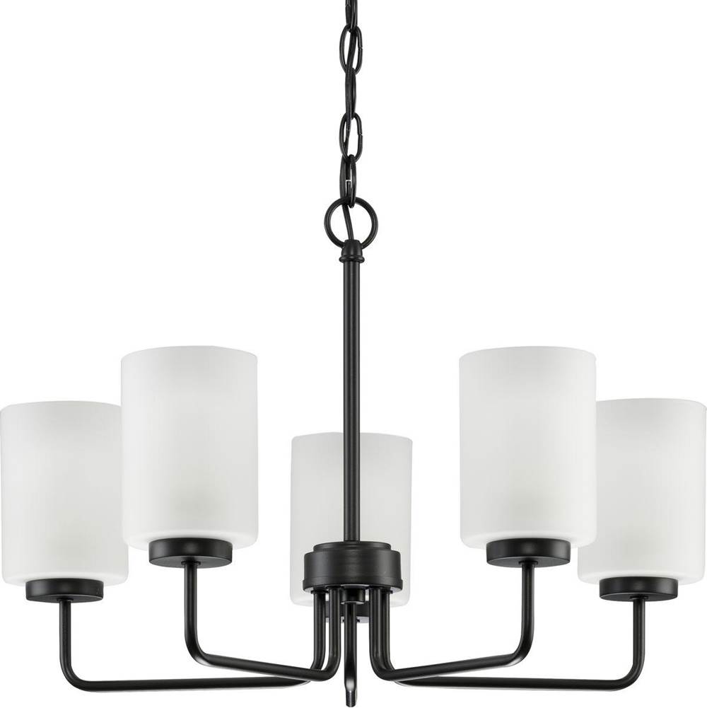 Progress Lighting Merry Collection Five-Light Matte Black and Etched Glass Transitional Style Chandelier Light