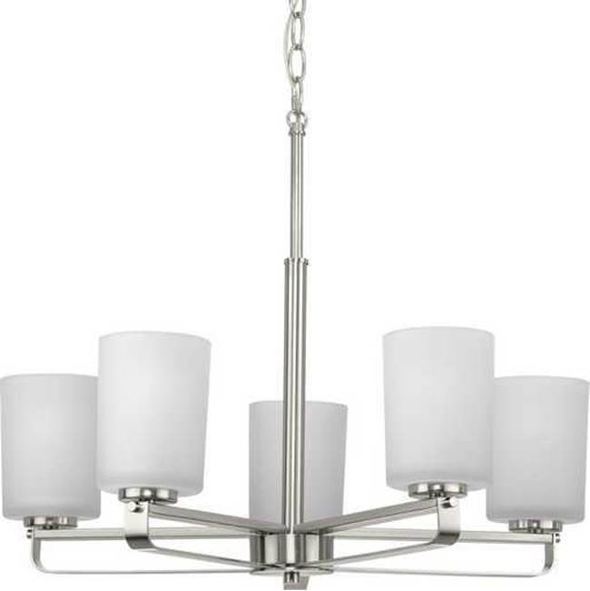 Progress Lighting League Collection Five-Light Brushed Nickel and Etched Glass Modern Farmhouse Chandelier Light
