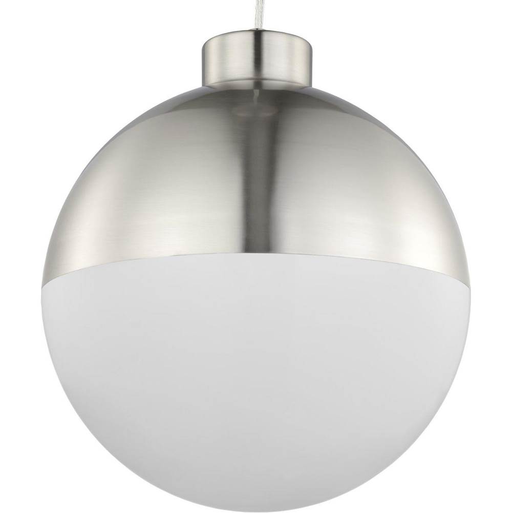 Progress Lighting Globe LED Collection One-Light Brushed Nickel Opal Glass Mid-Century Modern Pendant Light