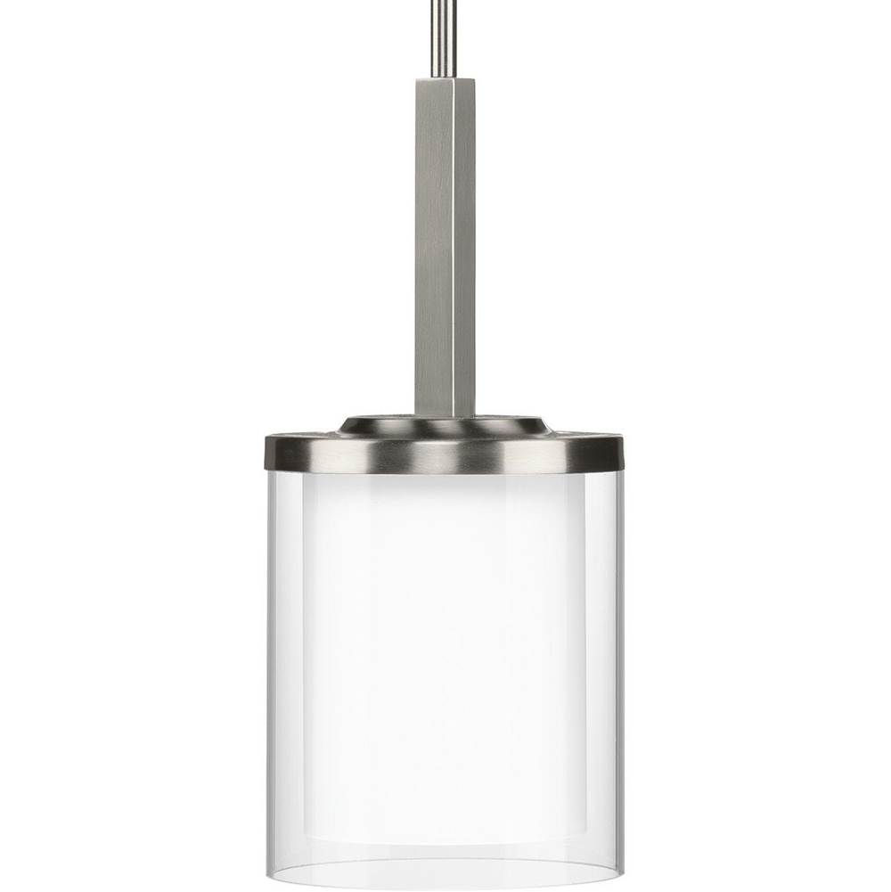 Progress Lighting Mast Collection One-Light Brushed Nickel Clear Glass Coastal Mini-Pendant Light