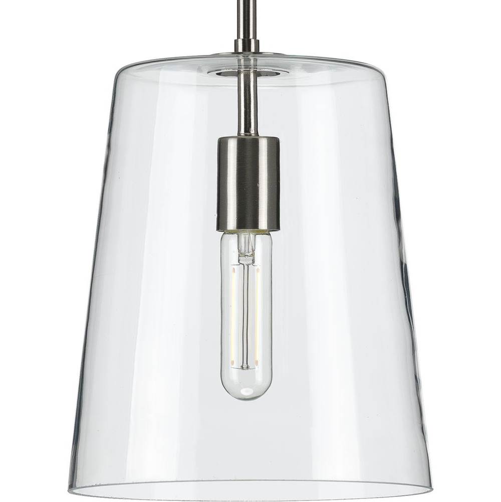Progress Lighting Clarion Collection One-Light Brushed Nickel Clear Glass Coastal Pendant Light