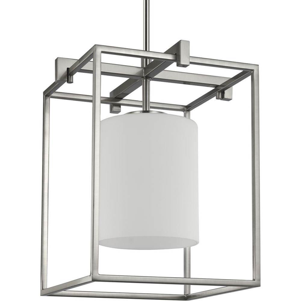 Progress Lighting Chadwick Collection One-Light Brushed Nickel Etched Opal Glass Modern Pendant Light