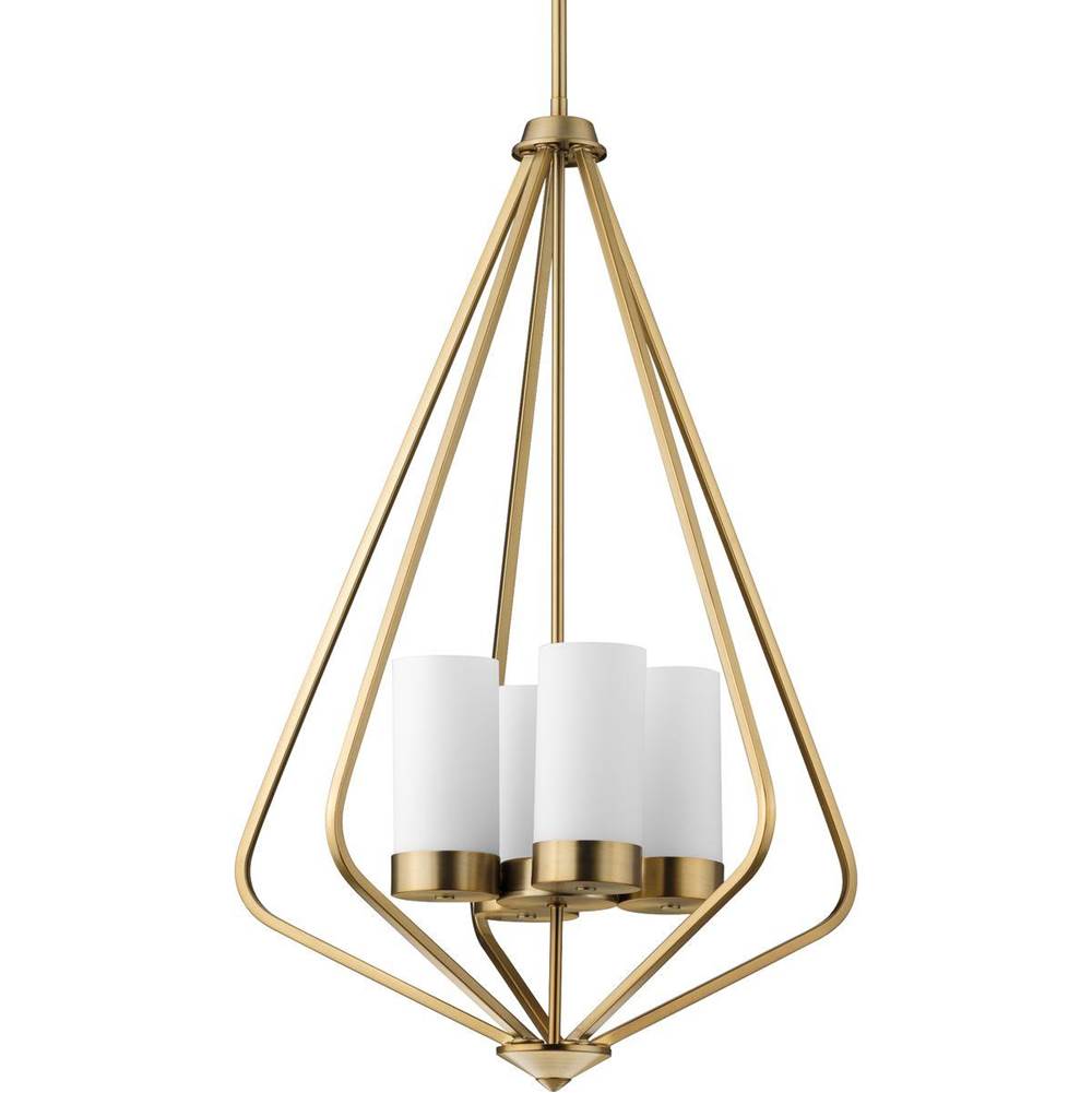 Progress Lighting Elevate Collection Four-Light Brushed Bronze and Etched White Glass Modern Style Hanging Pendant Light