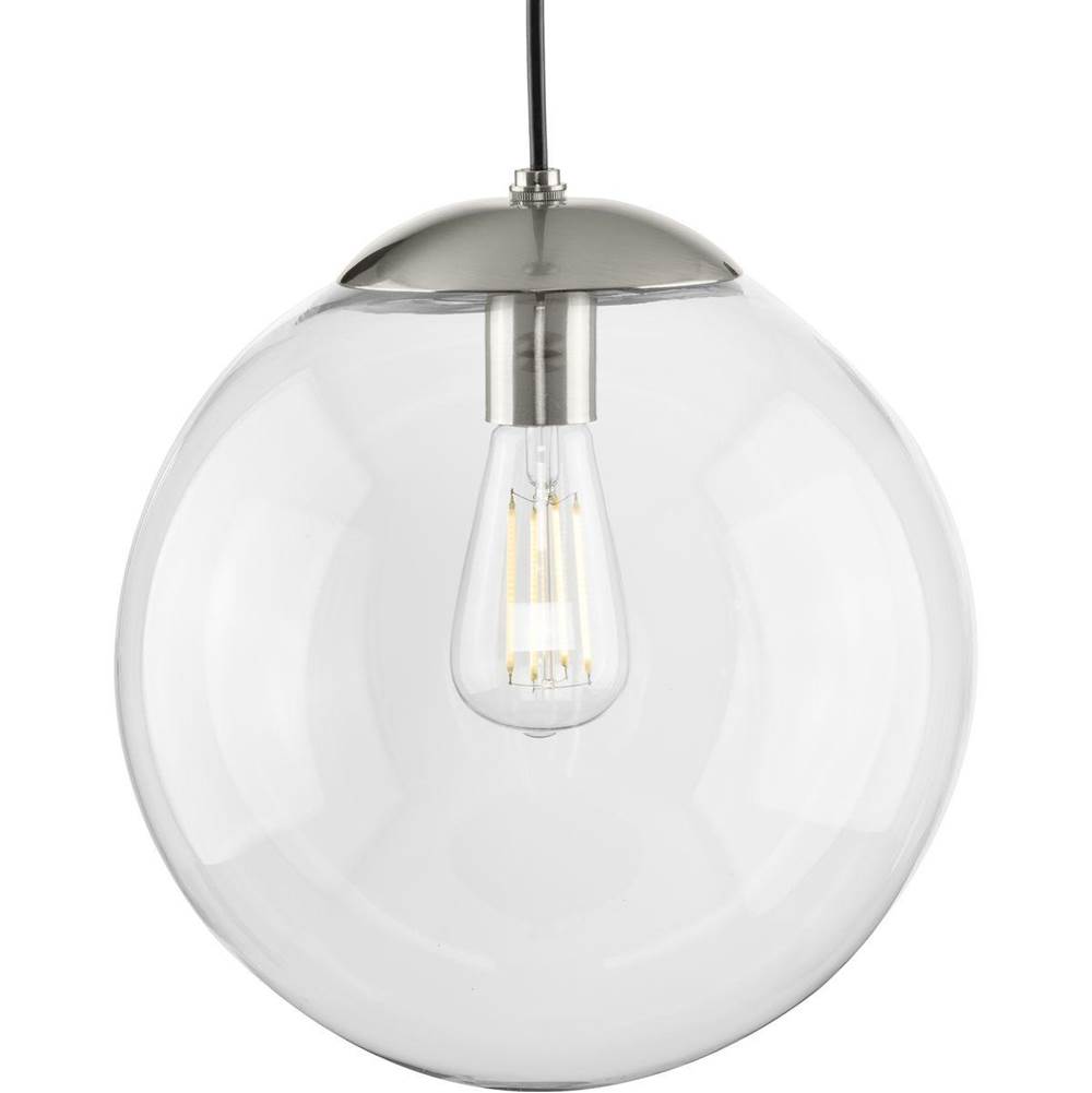 Progress Lighting Atwell Collection 12-inch Brushed Nickel and Clear Glass Globe Large Hanging Pendant Light