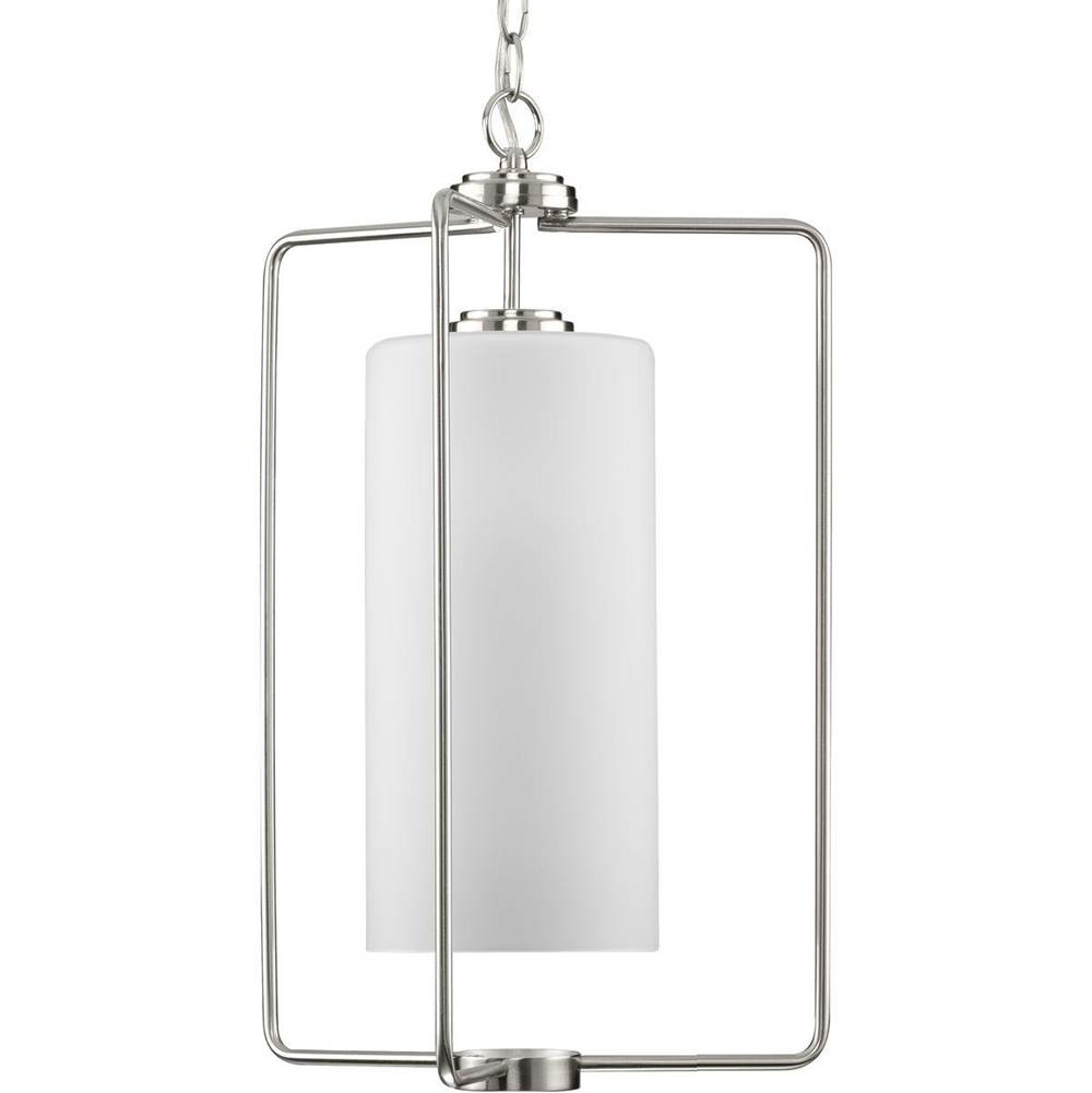 Progress Lighting Merry Collection One-Light Brushed Nickel and Etched Glass Transitional Style Foyer Pendant Light